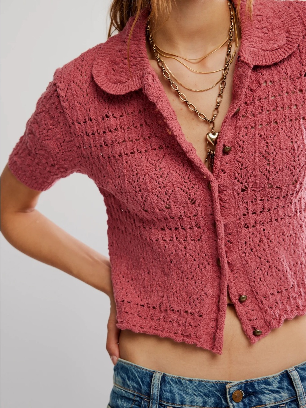 Free People Daylight Crochet Cardigan - Faded Rose Pink XS